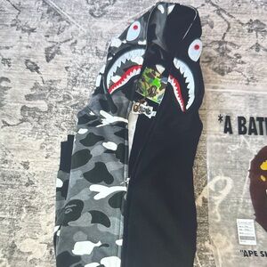 BAPE Shark Full Zip Hoodie - Black and Gray